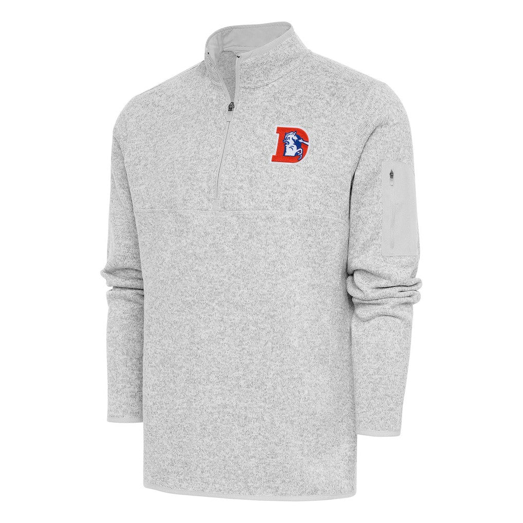 Denver Broncos Antigua Throwback Fortune Quarter-Zip Pullover Jacket Heather Gray - NFL