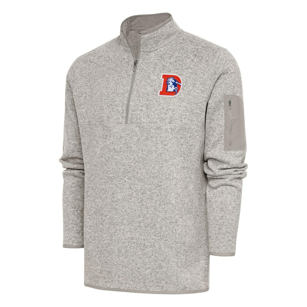 Denver Broncos Antigua Throwback Fortune Quarter-Zip Pullover Jacket Oatmeal - NFL