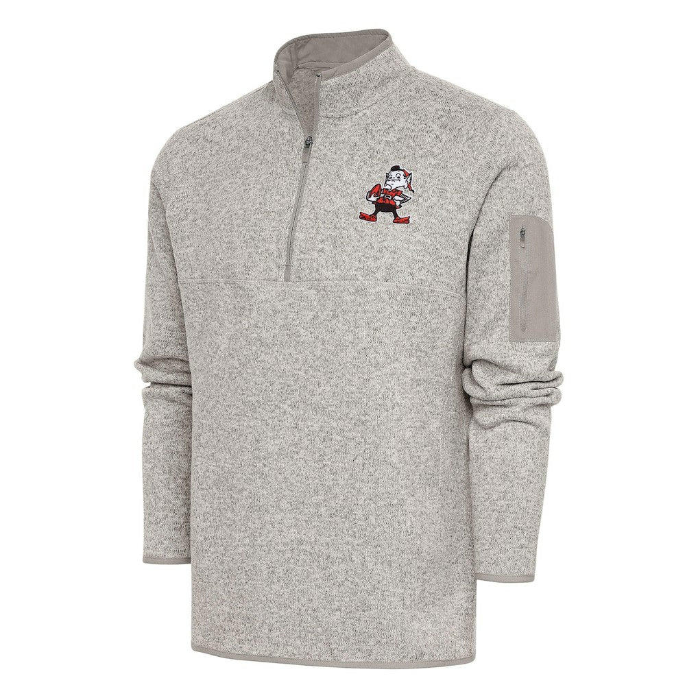Cleveland Browns Antigua Throwback Fortune Quarter-Zip Pullover Jacket Oatmeal - NFL