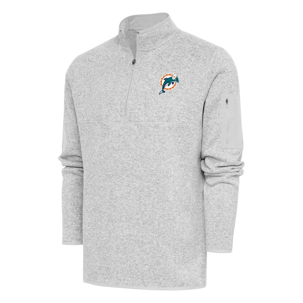 Miami Dolphins Antigua Throwback Fortune Quarter-Zip Pullover Jacket Heather Gray - NFL