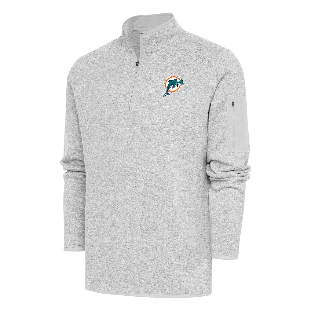 Miami Dolphins Antigua Throwback Fortune Quarter-Zip Pullover Jacket Heather Gray - NFL