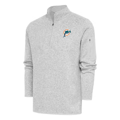 Miami Dolphins Antigua Throwback Fortune Quarter-Zip Pullover Jacket Heather Gray - NFL