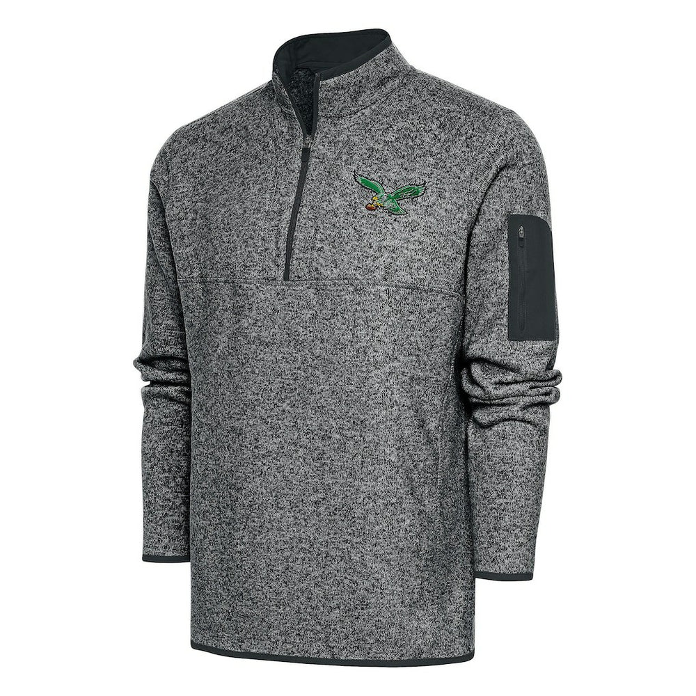 Philadelphia Eagles Antigua Throwback Fortune Quarter-Zip Pullover Jacket Heather Charcoal - NFL