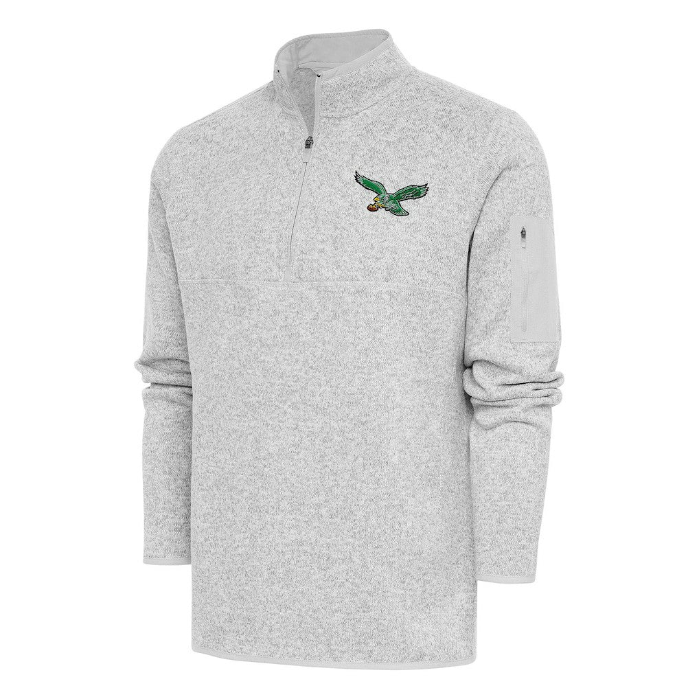 Philadelphia Eagles Antigua Throwback Fortune Quarter-Zip Pullover Jacket Heather Gray - NFL