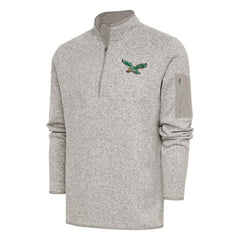 Philadelphia Eagles Antigua Throwback Fortune Quarter-Zip Pullover Jacket Oatmeal - NFL