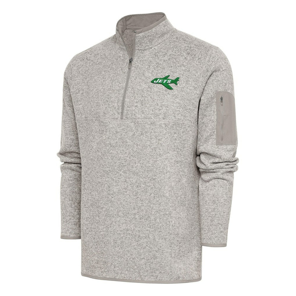 New York Jets Antigua Throwback Fortune Quarter-Zip Pullover Jacket Oatmeal - NFL
