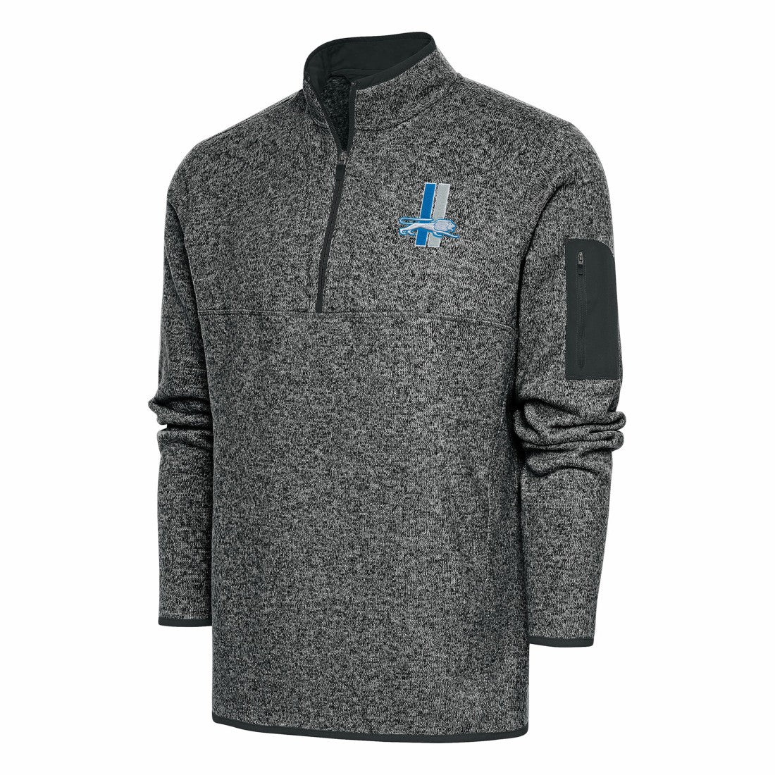 Detroit Lions Antigua Throwback Fortune Quarter-Zip Pullover Jacket Heather Charcoal - NFL