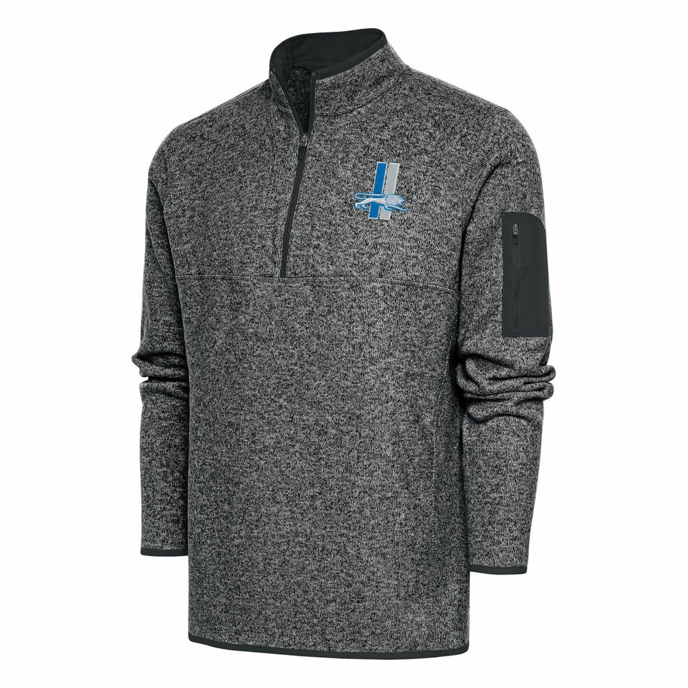 Detroit Lions Antigua Throwback Fortune Quarter-Zip Pullover Jacket Heather Charcoal - NFL