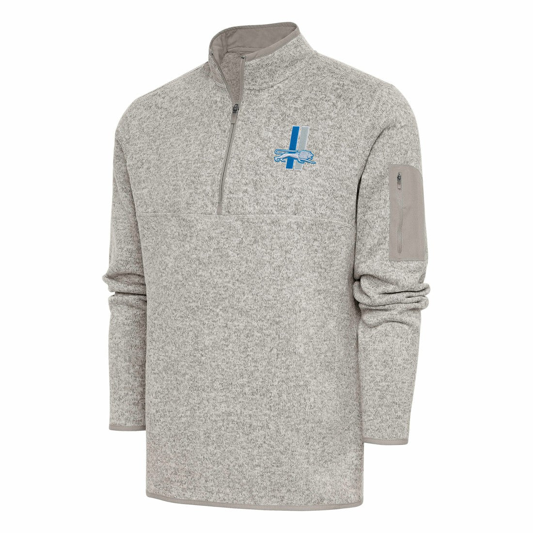 Detroit Lions Antigua Throwback Fortune Quarter-Zip Pullover Jacket Oatmeal - NFL