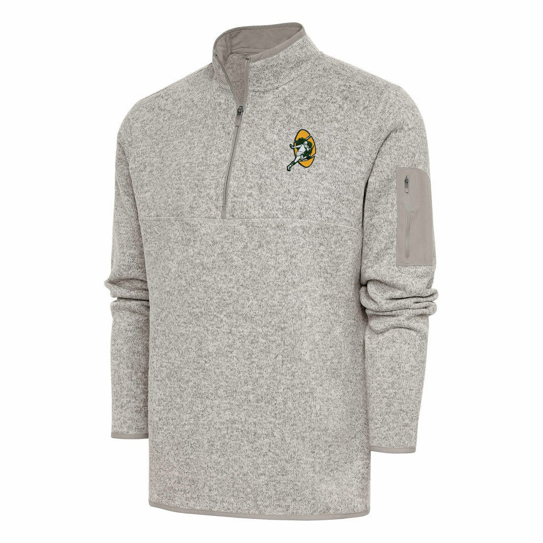Green Bay Packers Antigua Throwback Fortune Quarter-Zip Pullover Jacket Oatmeal - NFL