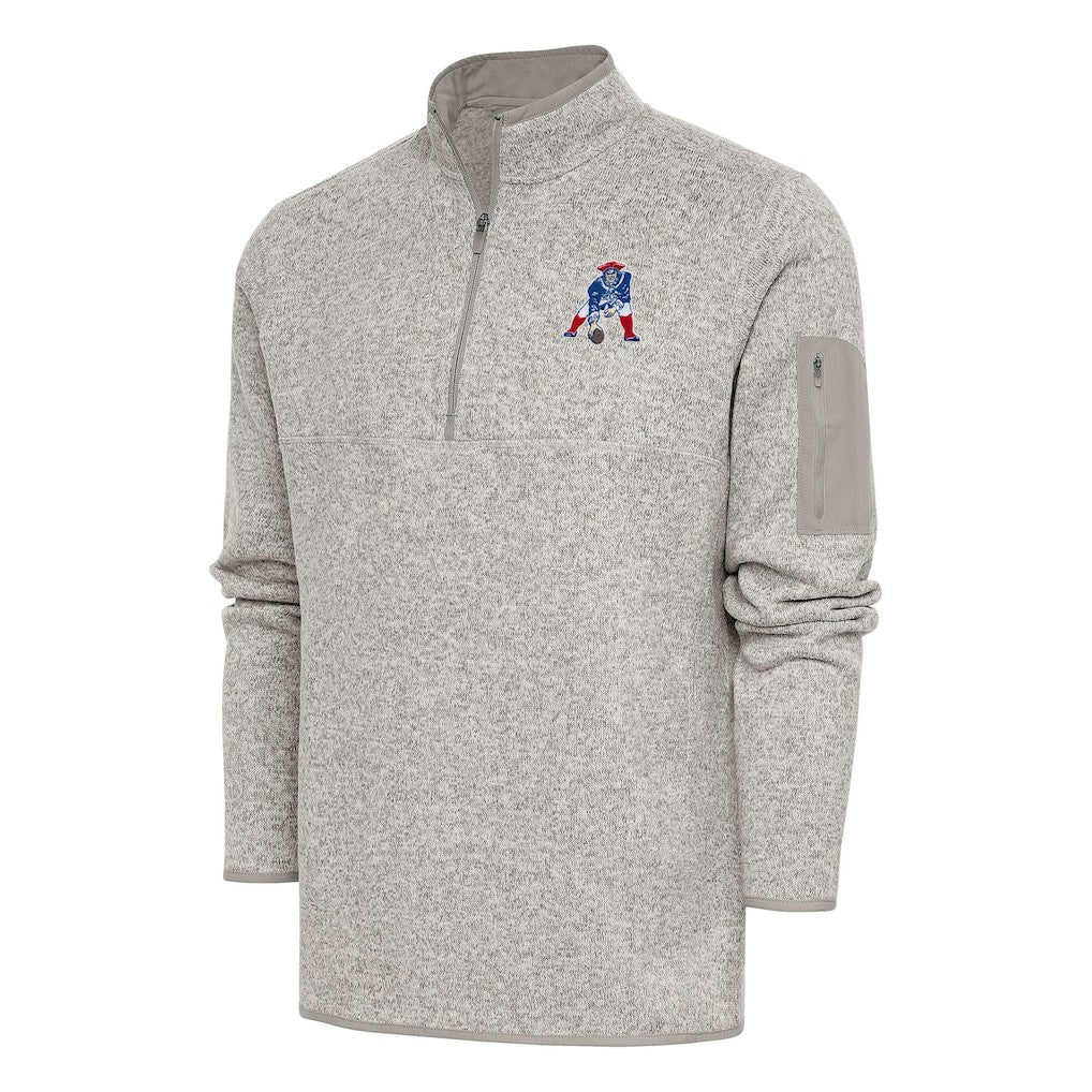 New England Patriots Antigua Throwback Fortune Quarter-Zip Pullover Jacket Oatmeal - NFL
