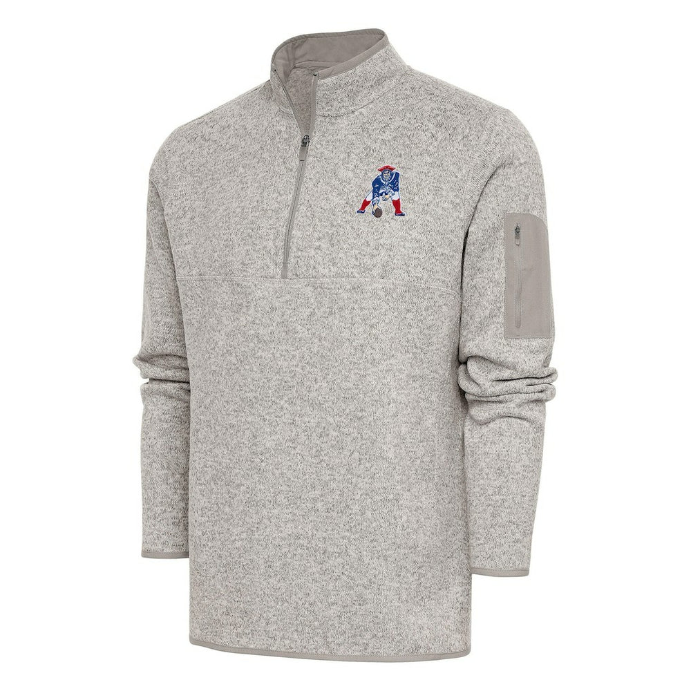 New England Patriots Antigua Throwback Fortune Quarter-Zip Pullover Jacket Oatmeal - NFL