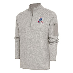 New England Patriots Antigua Throwback Fortune Quarter-Zip Pullover Jacket Oatmeal - NFL