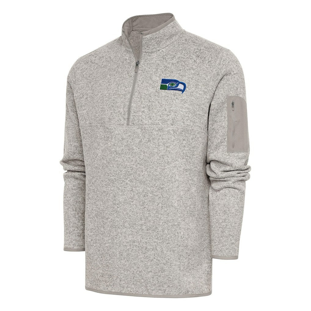Seattle Seahawks Antigua Throwback Fortune Quarter-Zip Pullover Jacket Oatmeal - NFL