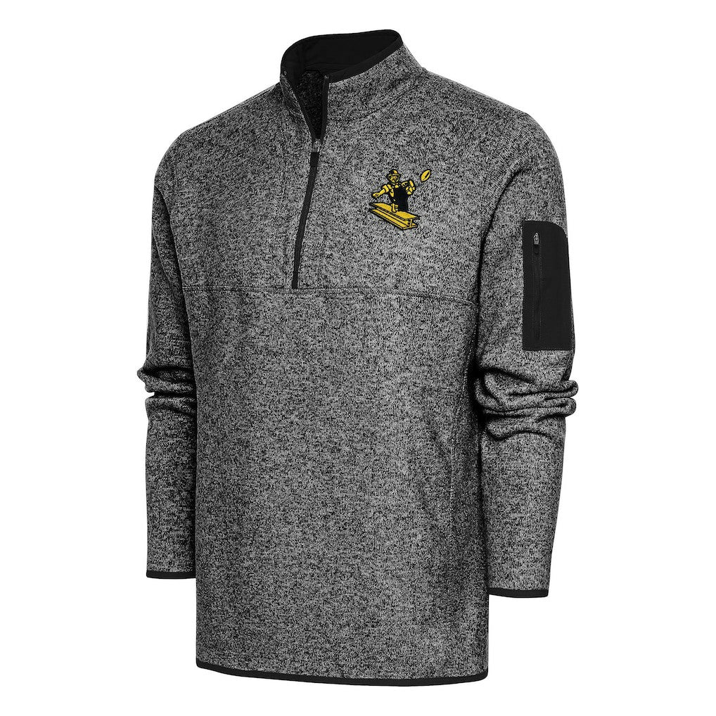 Pittsburgh Steelers Antigua Throwback Fortune Quarter-Zip Pullover Jacket Heather Black - NFL