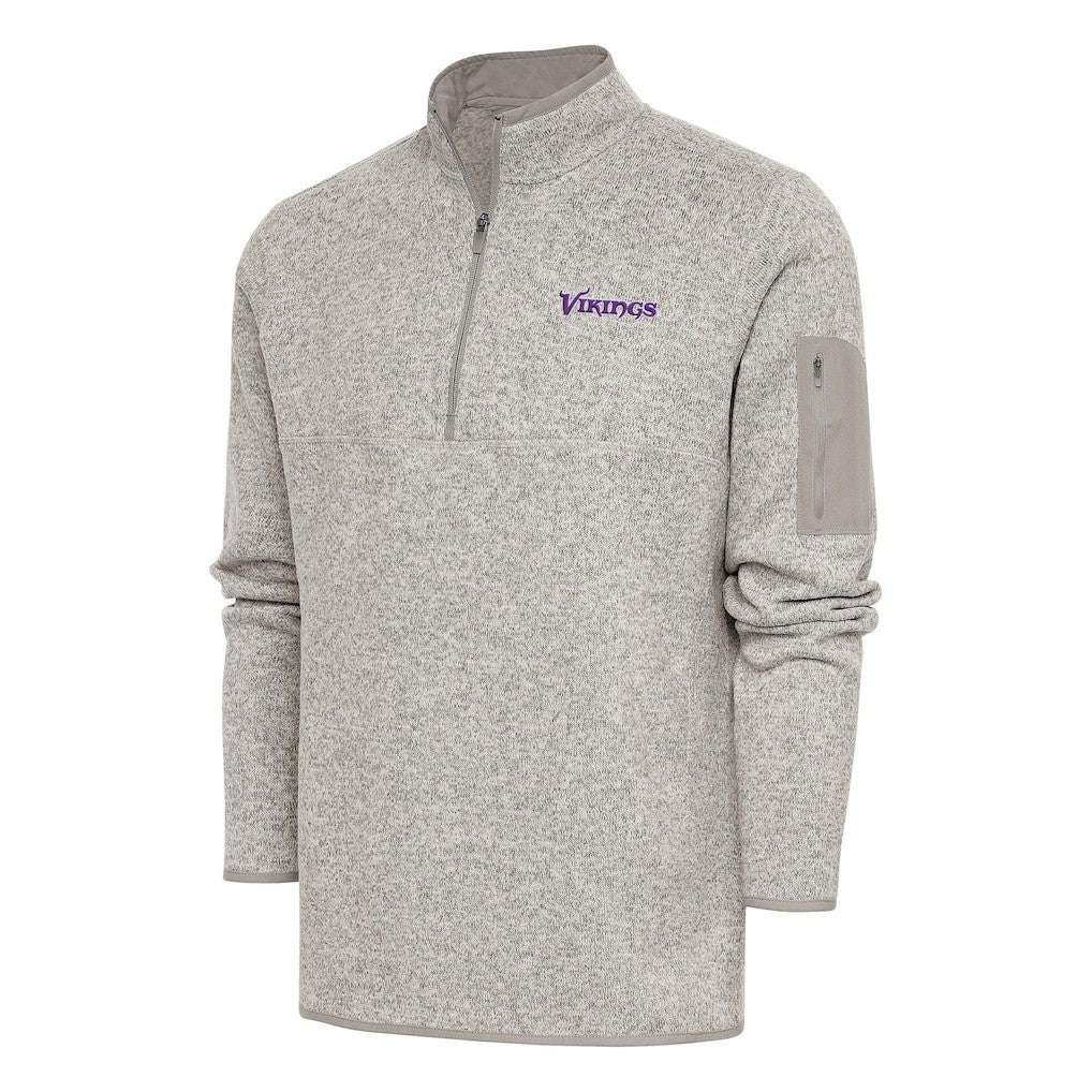 Minnesota Vikings Antigua Throwback Fortune Quarter-Zip Pullover Jacket Oatmeal - NFL