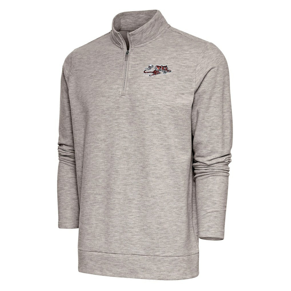 Cincinnati Bengals Antigua Team Logo Throwback Gambit Quarter-Zip Pullover Top Oatmeal - NFL