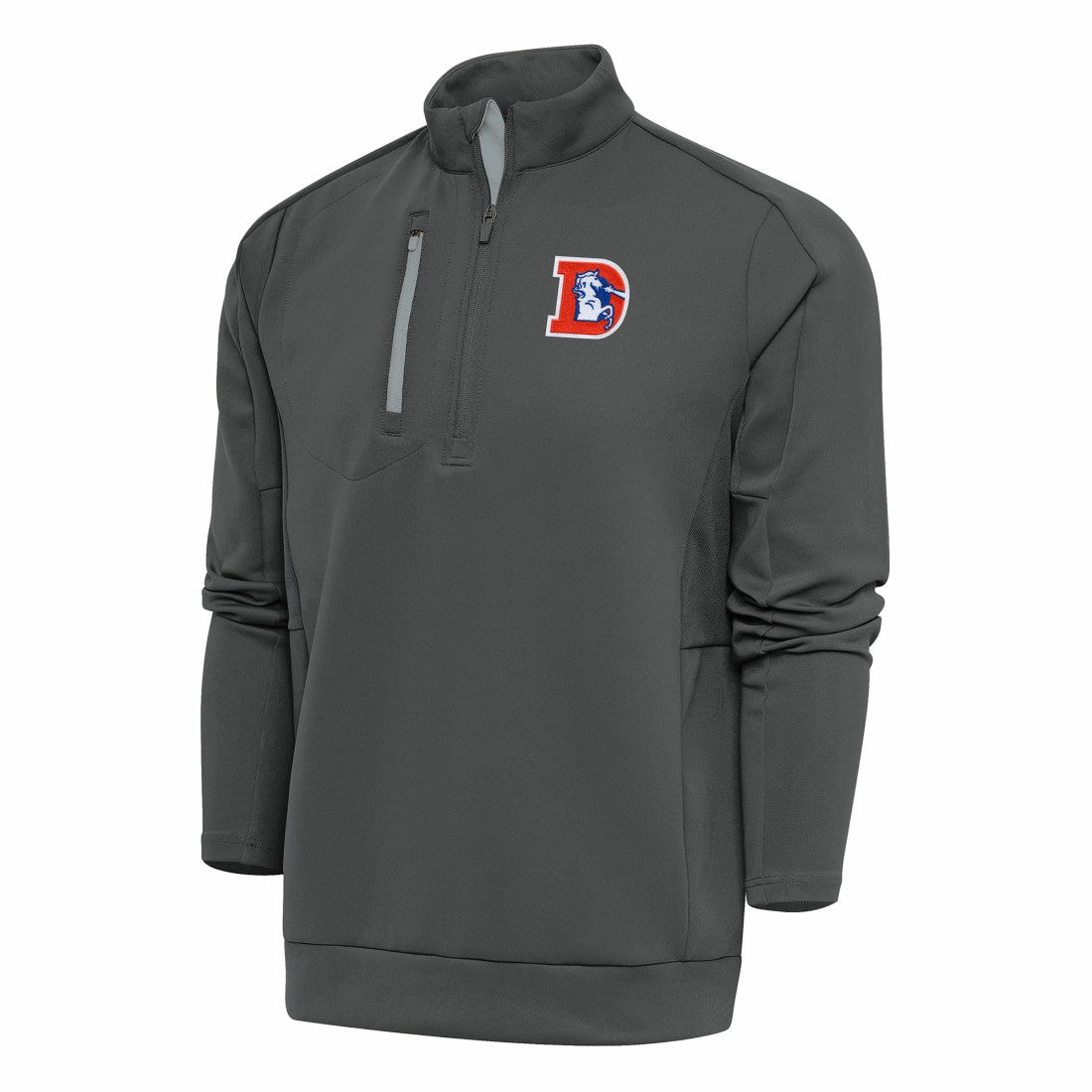 Denver Broncos Antigua Team Logo Throwback Generation Quarter-Zip Pullover Top Charcoal - NFL