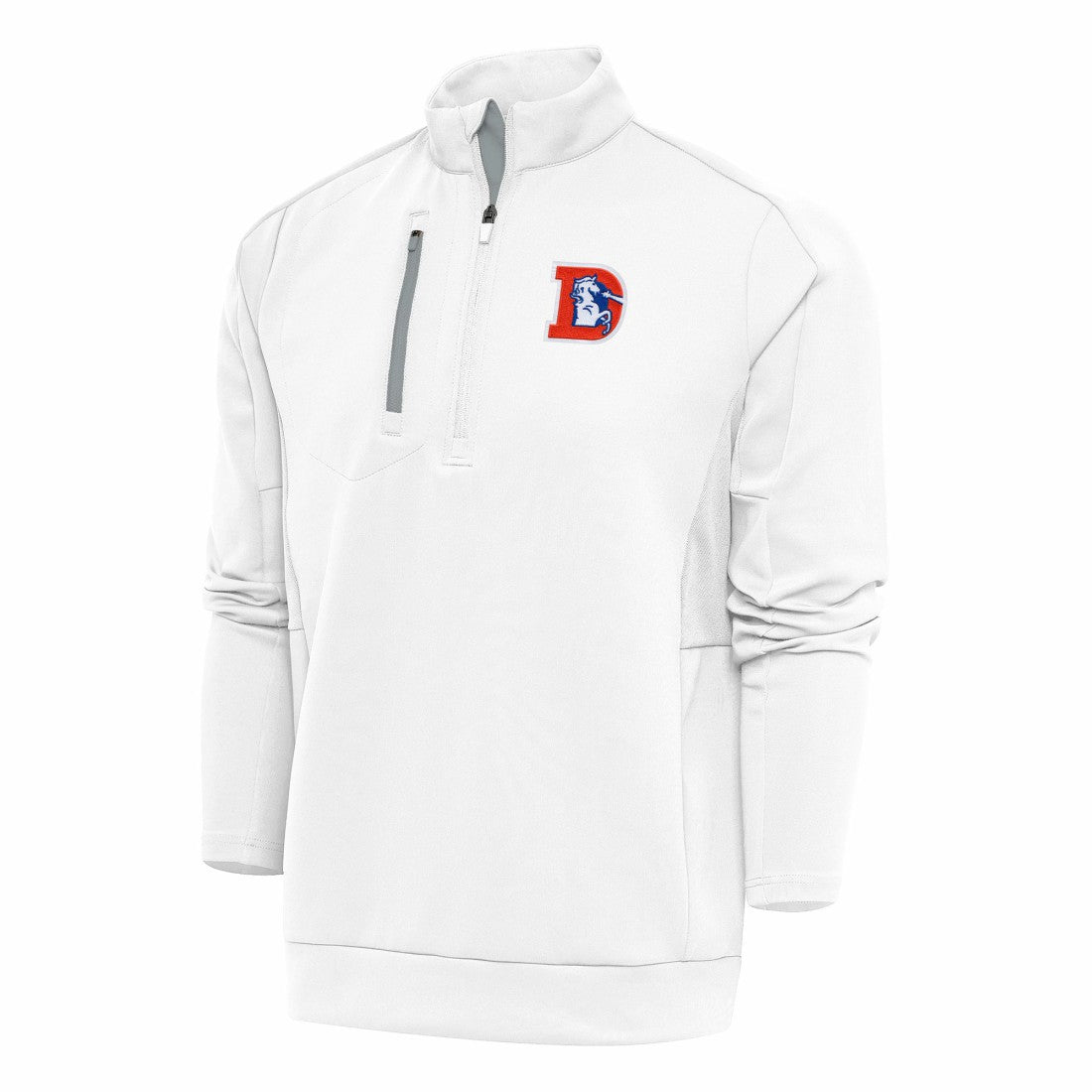Denver Broncos Antigua Team Logo Throwback Generation Quarter-Zip Pullover Top White - NFL