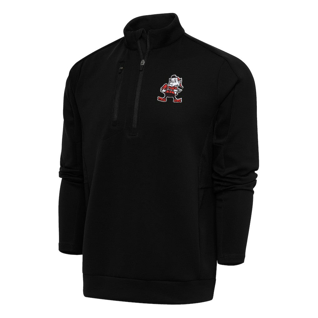 Cleveland Browns Antigua Team Logo Throwback Generation Quarter-Zip Pullover Top Black - NFL