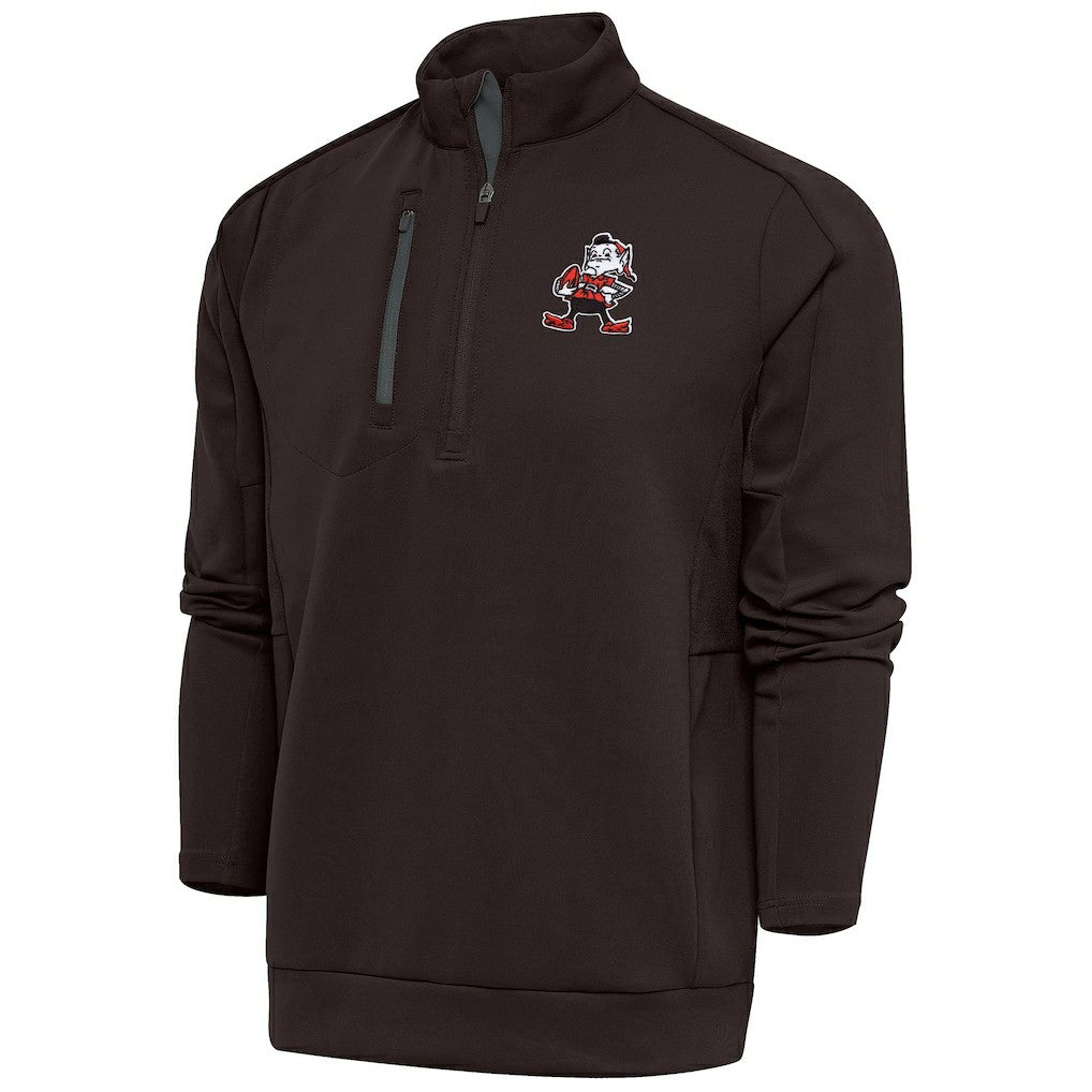 Cleveland Browns Antigua Team Logo Throwback Generation Quarter-Zip Pullover Top Brown - NFL