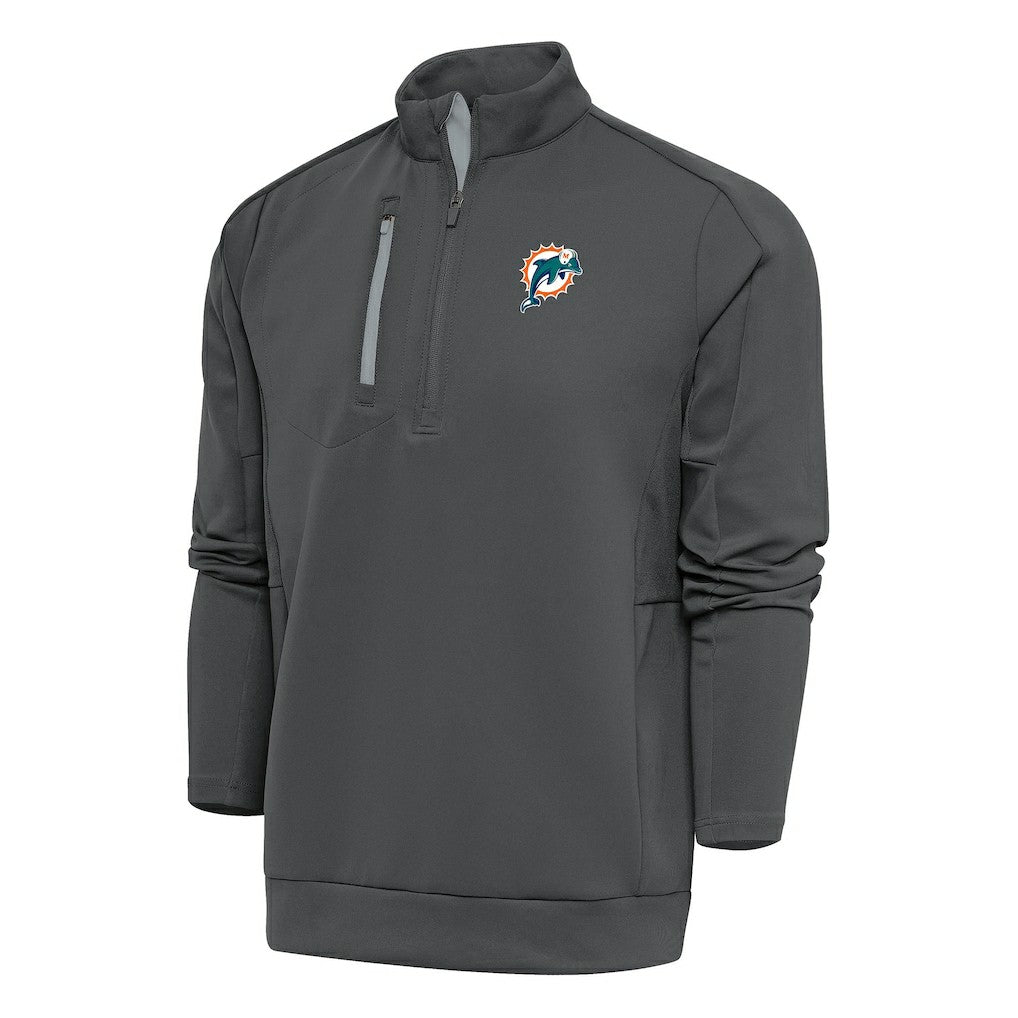 Miami Dolphins Antigua Team Logo Throwback Generation Quarter-Zip Pullover Top Charcoal - NFL