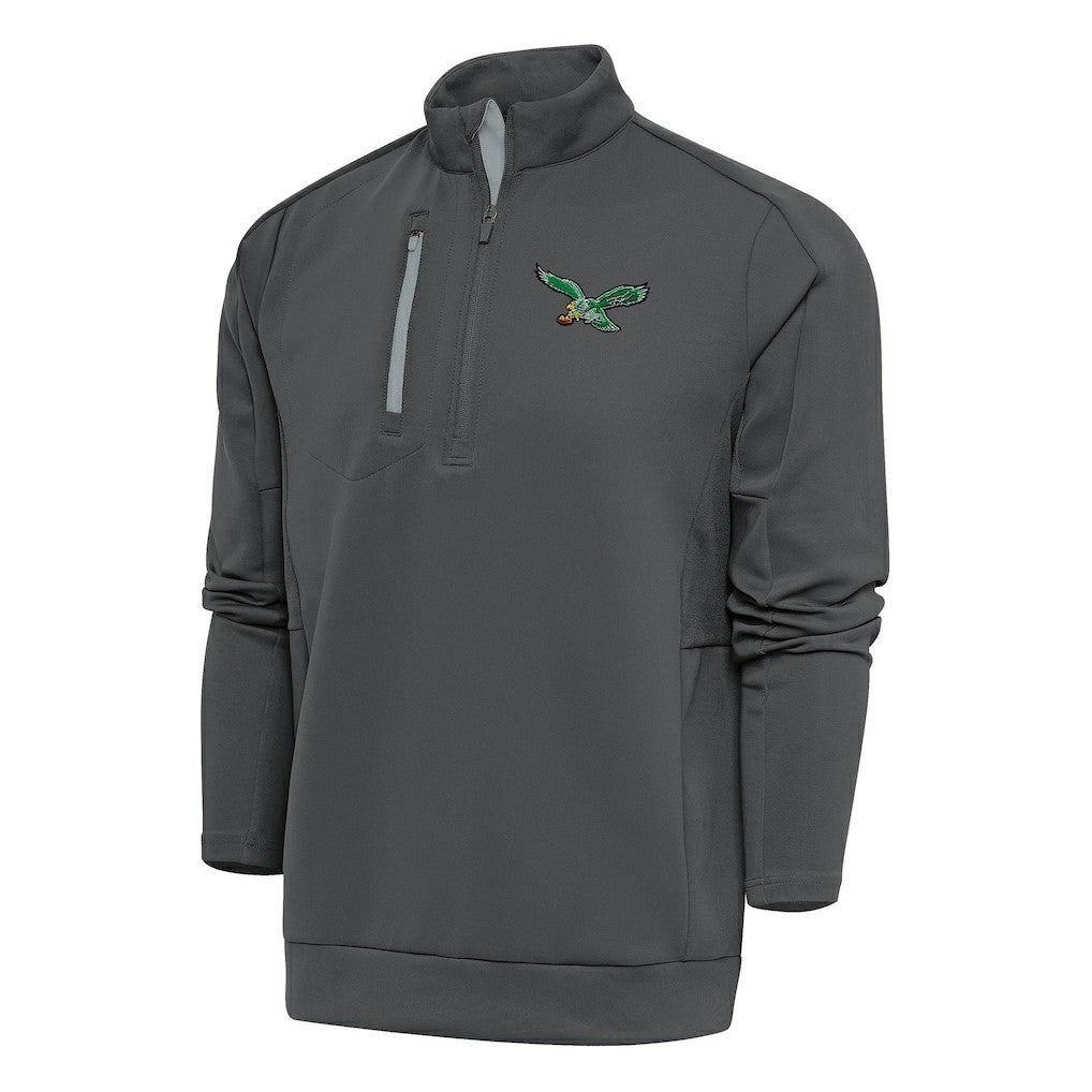 Philadelphia Eagles Antigua Team Logo Throwback Generation Quarter-Zip Pullover Top Charcoal - NFL