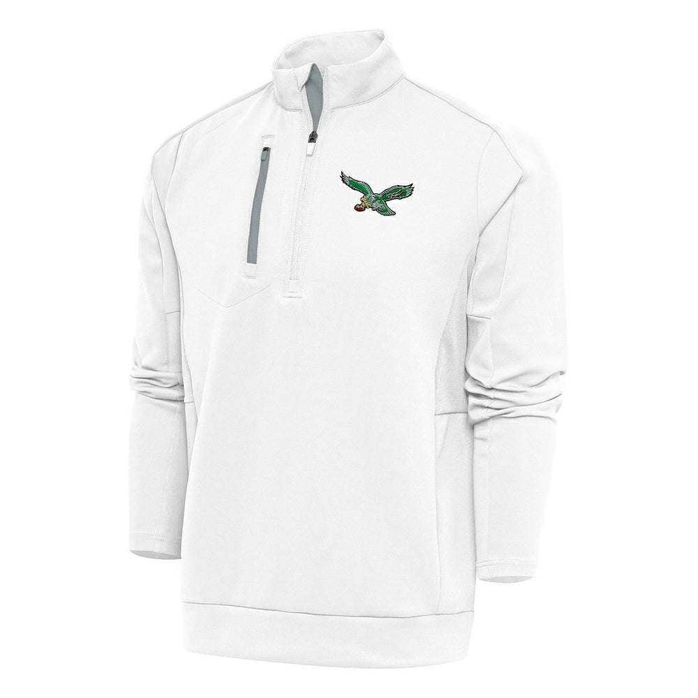 Philadelphia Eagles Antigua Team Logo Throwback Generation Quarter-Zip Pullover Top White - NFL
