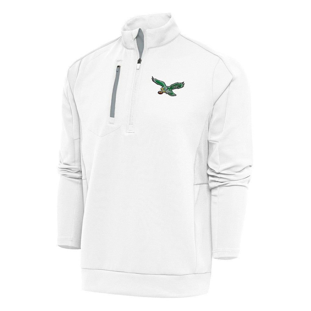 Philadelphia Eagles Antigua Team Logo Throwback Generation Quarter-Zip Pullover Top White - NFL
