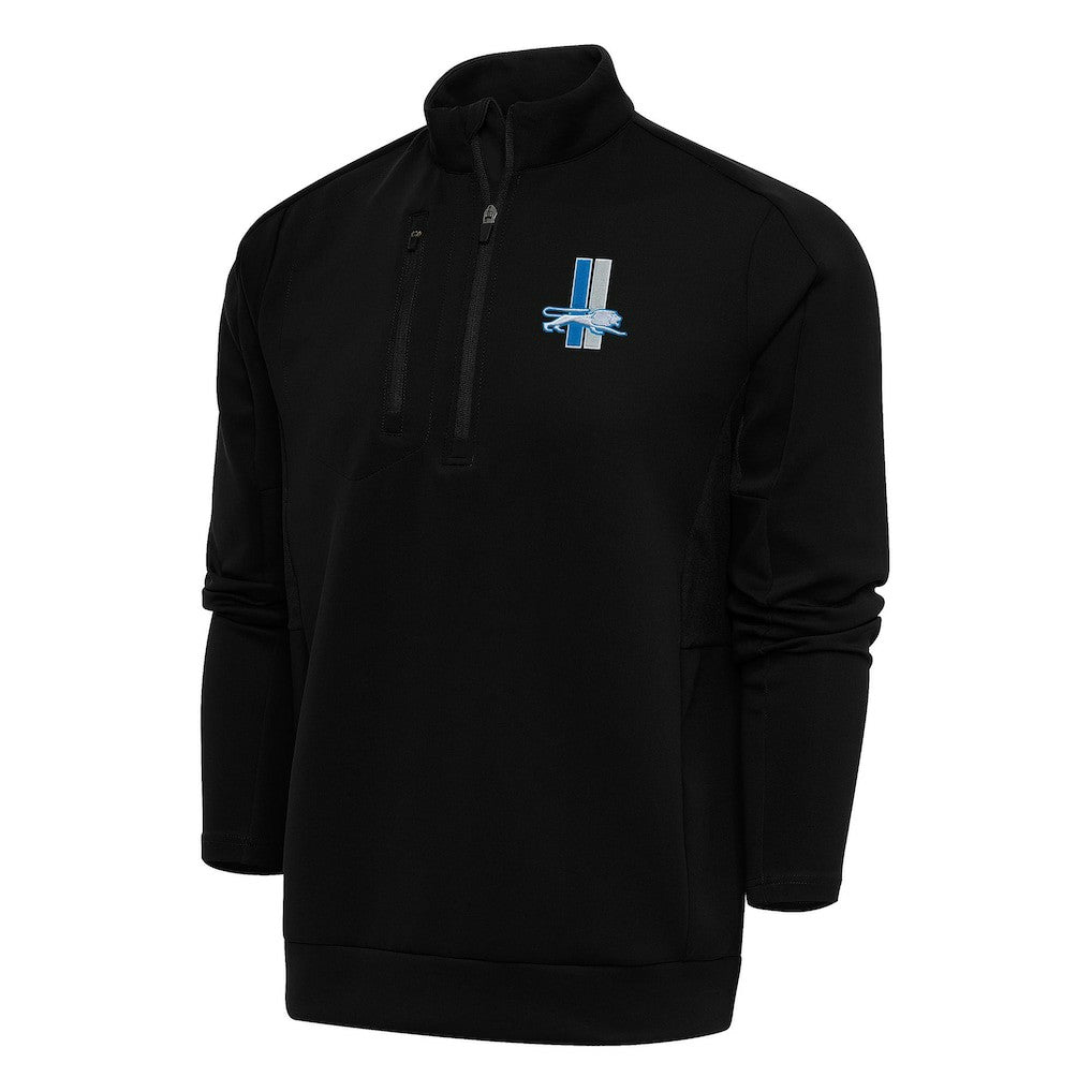 Detroit Lions Antigua Team Logo Throwback Generation Quarter-Zip Pullover Top Black - NFL