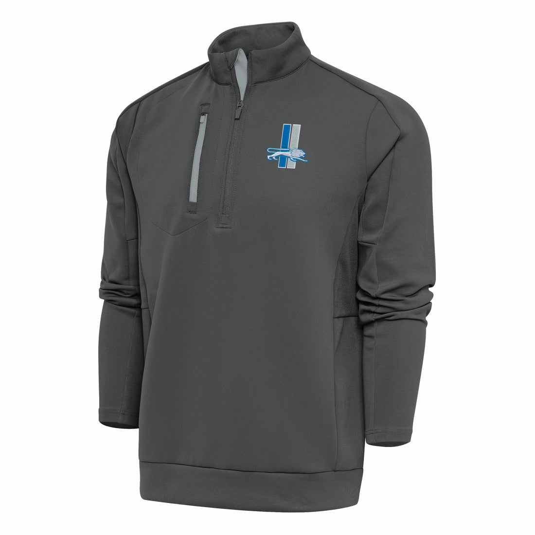 Detroit Lions Antigua Team Logo Throwback Generation Quarter-Zip Pullover Top Charcoal - NFL