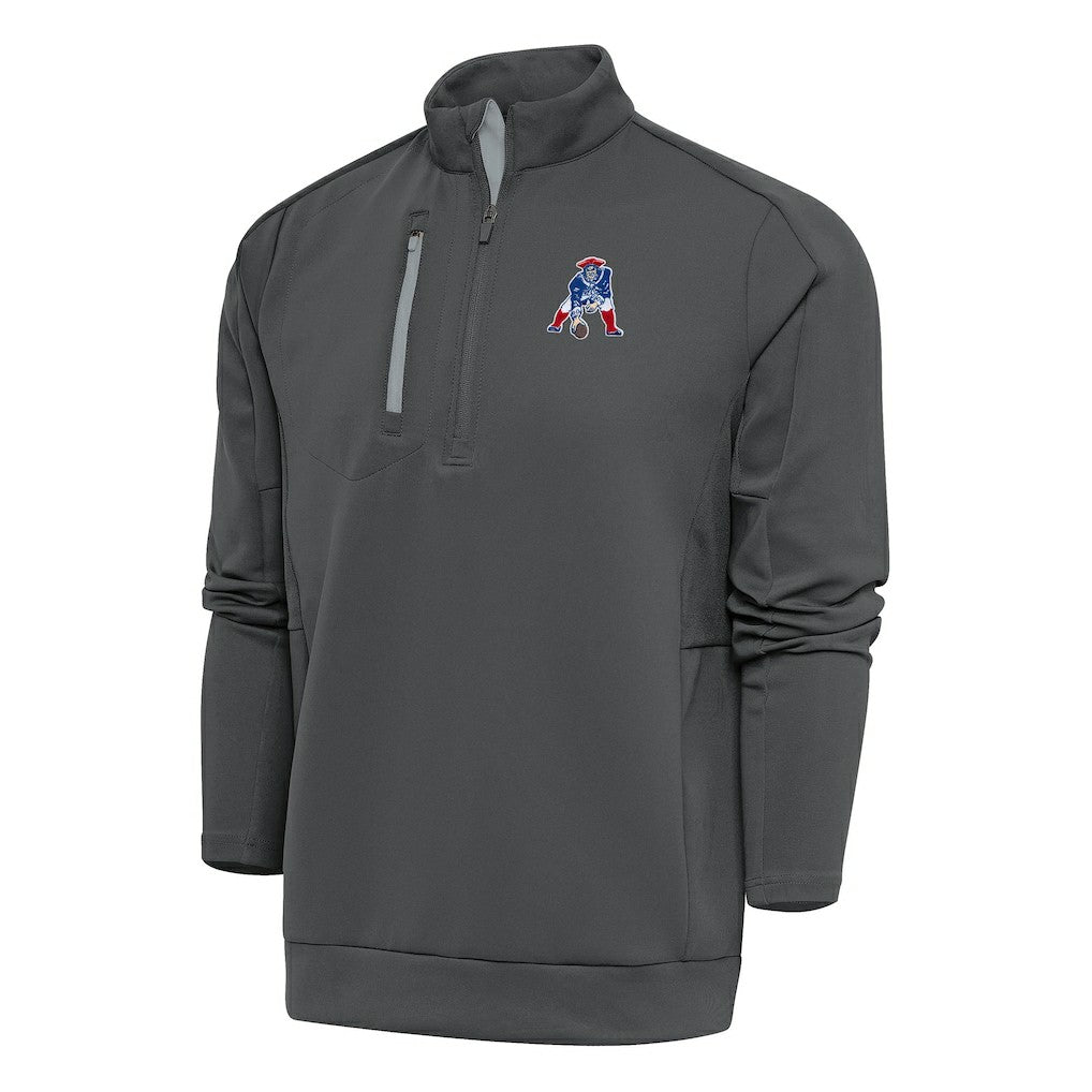 New England Patriots Antigua Team Logo Throwback Generation Quarter-Zip Pullover Top Charcoal - NFL