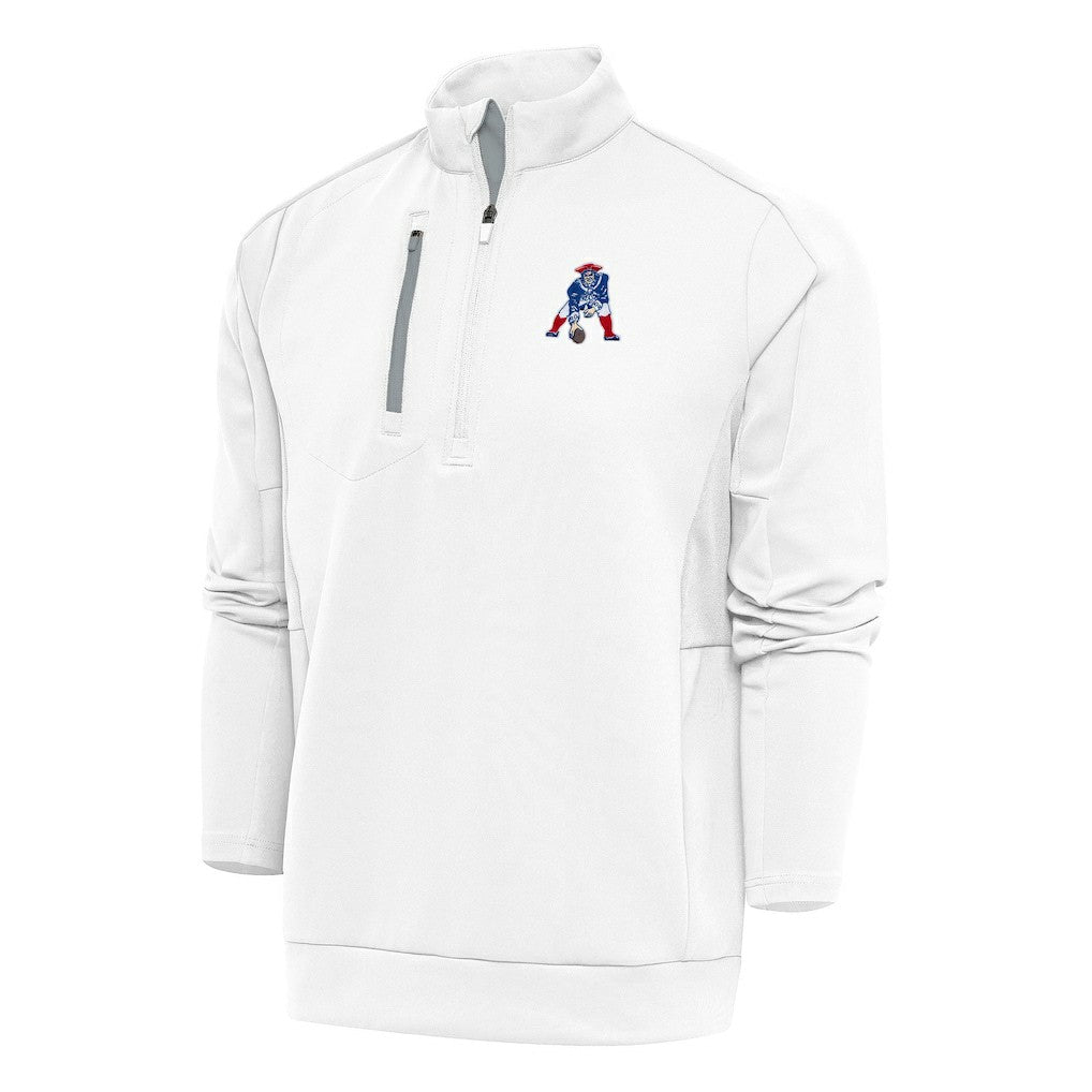 New England Patriots Antigua Team Logo Throwback Generation Quarter-Zip Pullover Top White - NFL