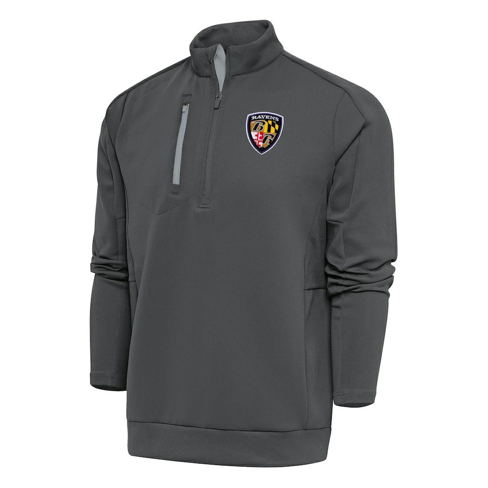 Baltimore Ravens Antigua Team Logo Throwback Generation Quarter-Zip Pullover Top Charcoal - NFL