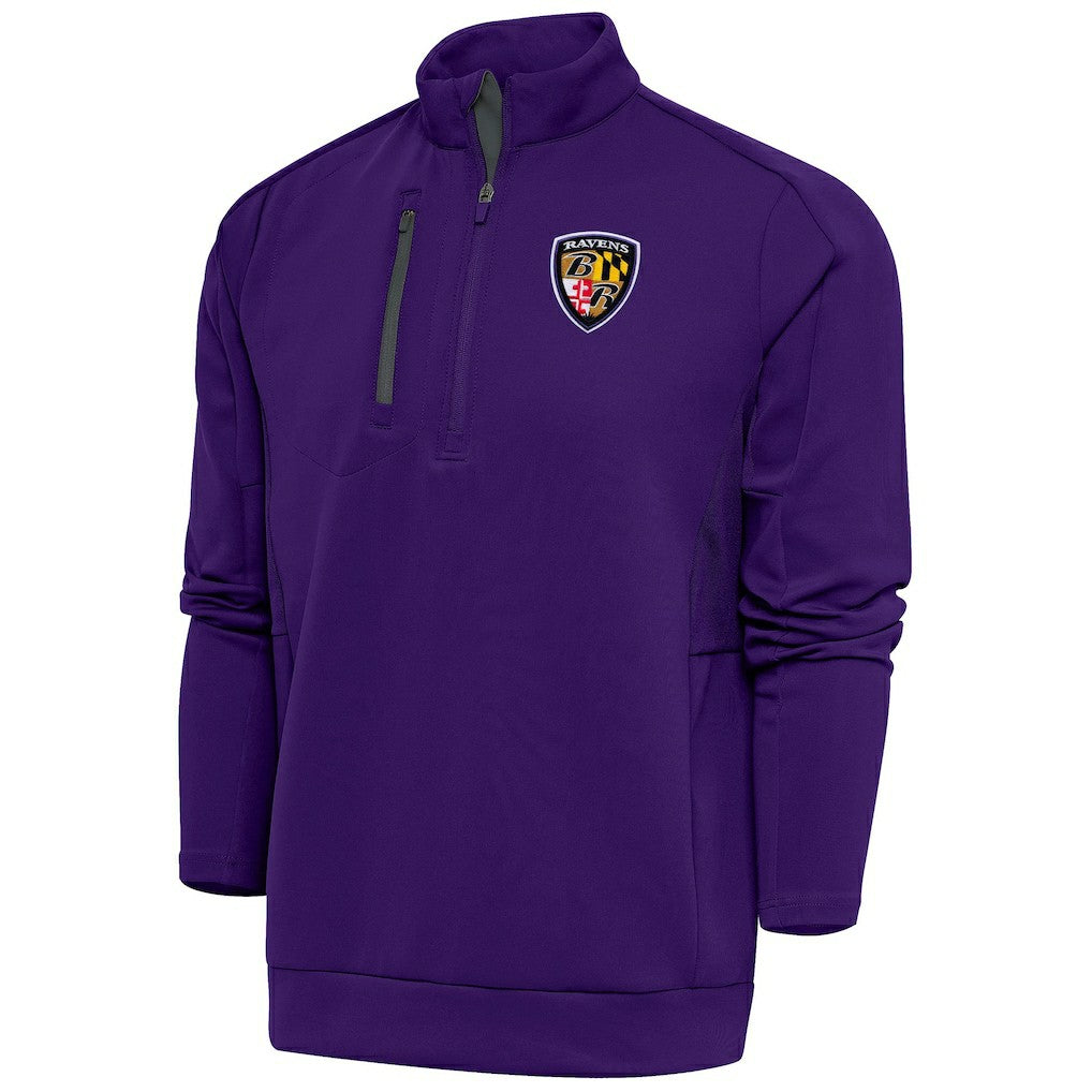Baltimore Ravens Antigua Team Logo Throwback Generation Quarter-Zip Pullover Top Purple - NFL