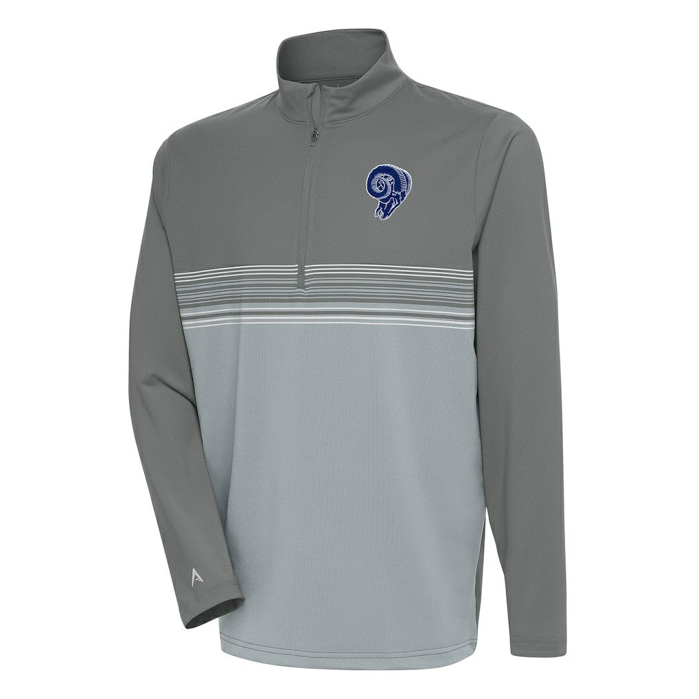 Los Angeles Rams Antigua Team Logo Throwback Pace Quarter-Zip Pullover Top Steel - NFL