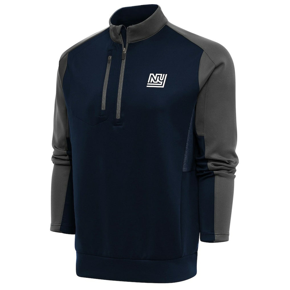 New York Giants Antigua Team Logo Throwback Team Quarter-Zip Pullover Top Navy/Charcoal - NFL