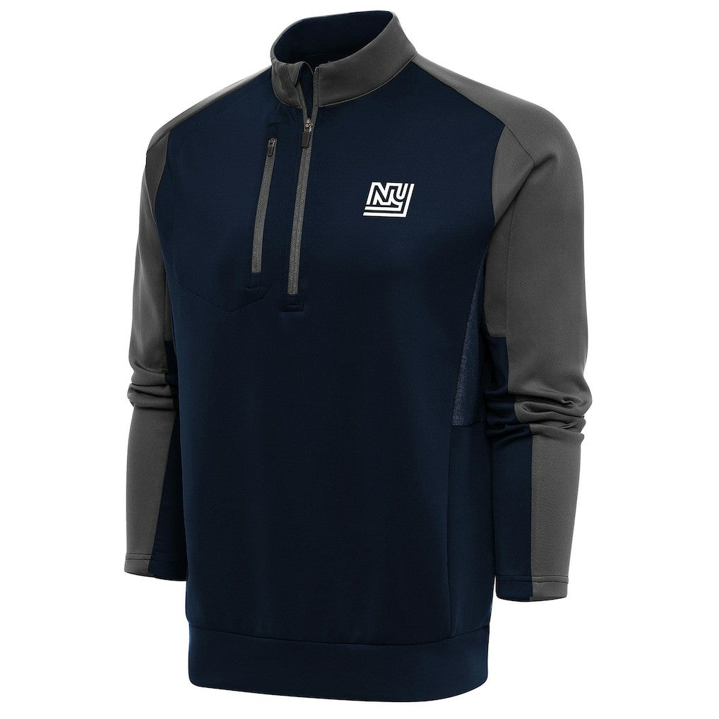 New York Giants Antigua Team Logo Throwback Team Quarter-Zip Pullover Top Navy/Charcoal - NFL