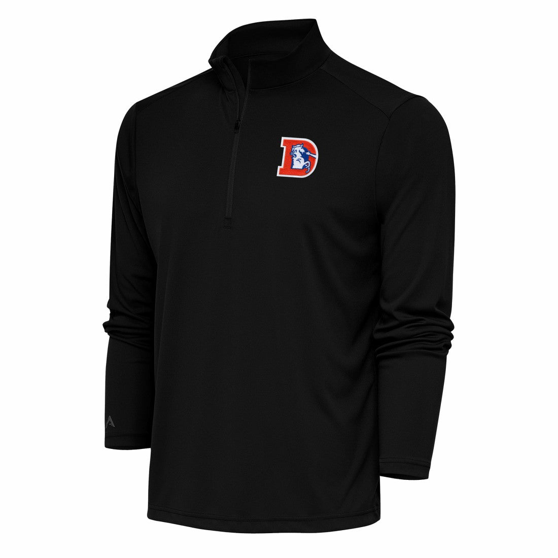 Denver Broncos Antigua Team Logo Throwback Tribute Quarter-Zip Pullover Top Black - NFL