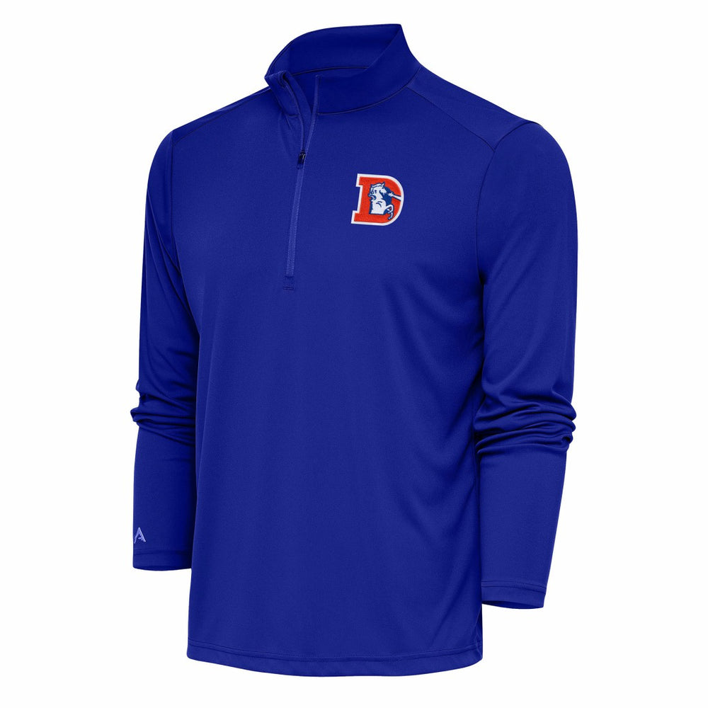 Denver Broncos Antigua Team Logo Throwback Tribute Quarter-Zip Pullover Top Royal - NFL