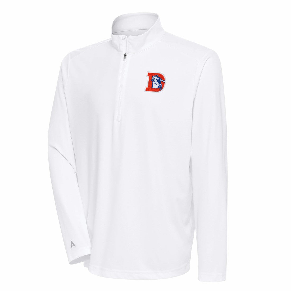 Denver Broncos Antigua Team Logo Throwback Tribute Quarter-Zip Pullover Top White - NFL