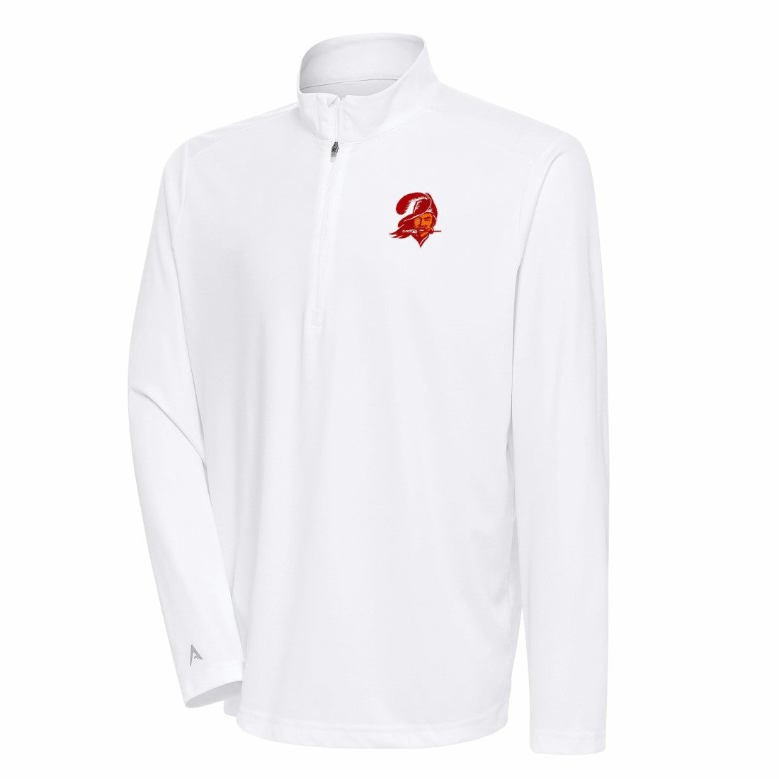 Tampa Bay Buccaneers Antigua Team Logo Throwback Tribute Quarter-Zip Pullover Top White - NFL