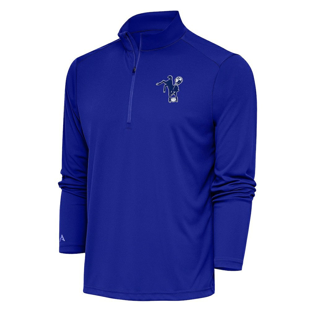 Indianapolis Colts Antigua Team Logo Throwback Tribute Quarter-Zip Pullover Top Royal - NFL