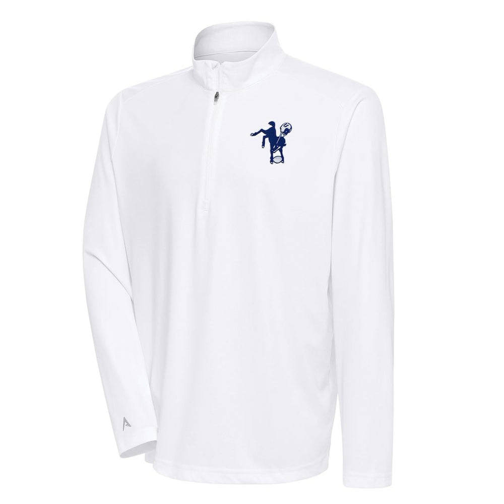 Indianapolis Colts Antigua Team Logo Throwback Tribute Quarter-Zip Pullover Top White - NFL