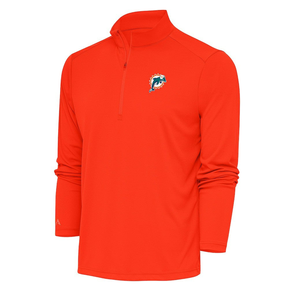 Miami Dolphins Antigua Team Logo Throwback Tribute Quarter-Zip Pullover Top Orange - NFL