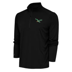 Philadelphia Eagles Antigua Team Logo Throwback Tribute Quarter-Zip Pullover Top Black - NFL