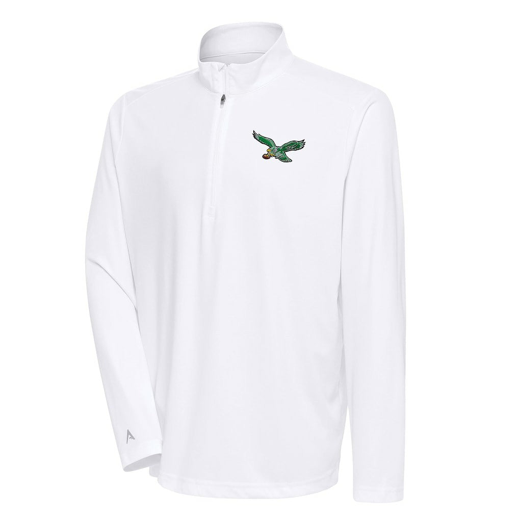 Philadelphia Eagles Antigua Team Logo Throwback Tribute Quarter-Zip Pullover Top White - NFL