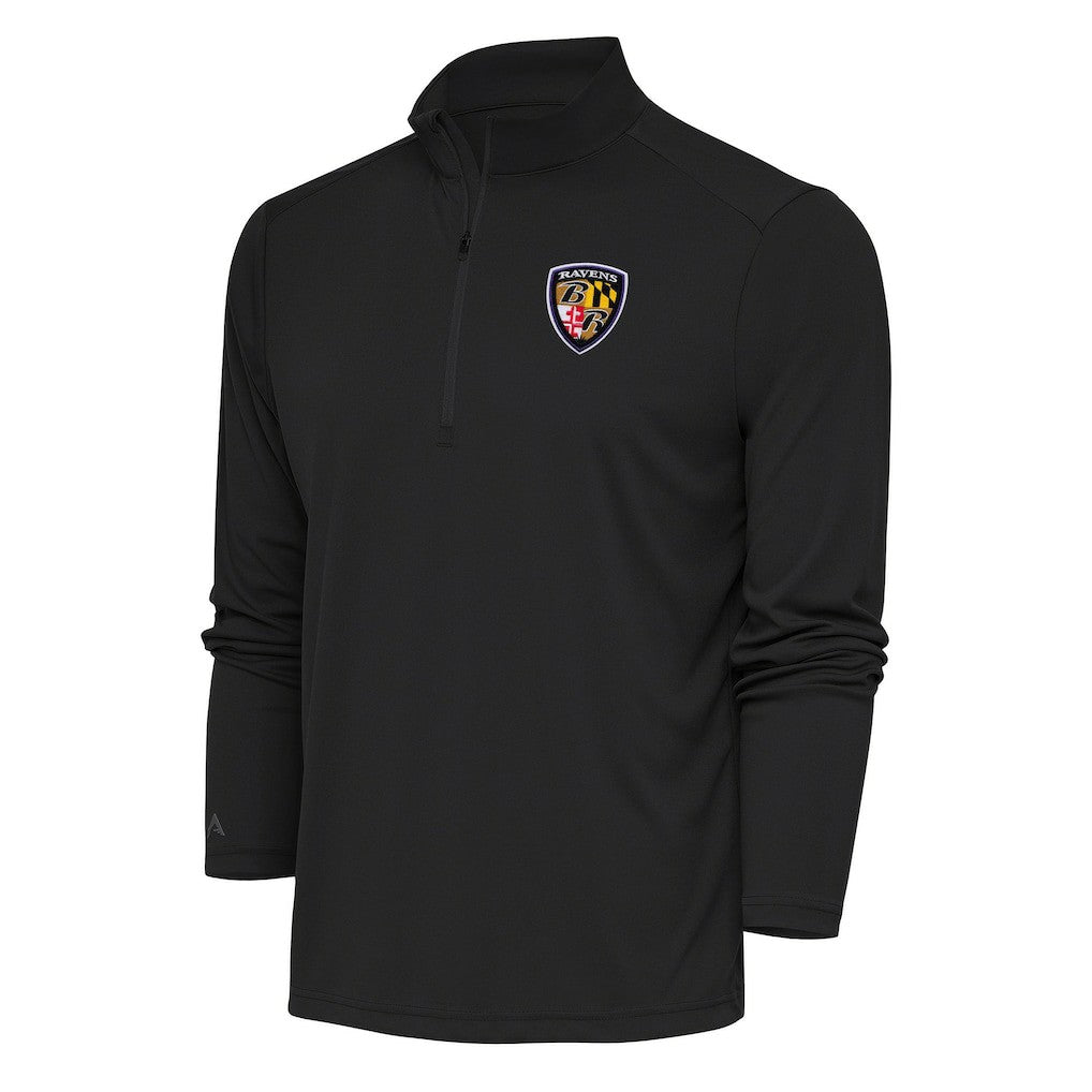 Baltimore Ravens Antigua Team Logo Throwback Tribute Quarter-Zip Pullover Top Charcoal - NFL