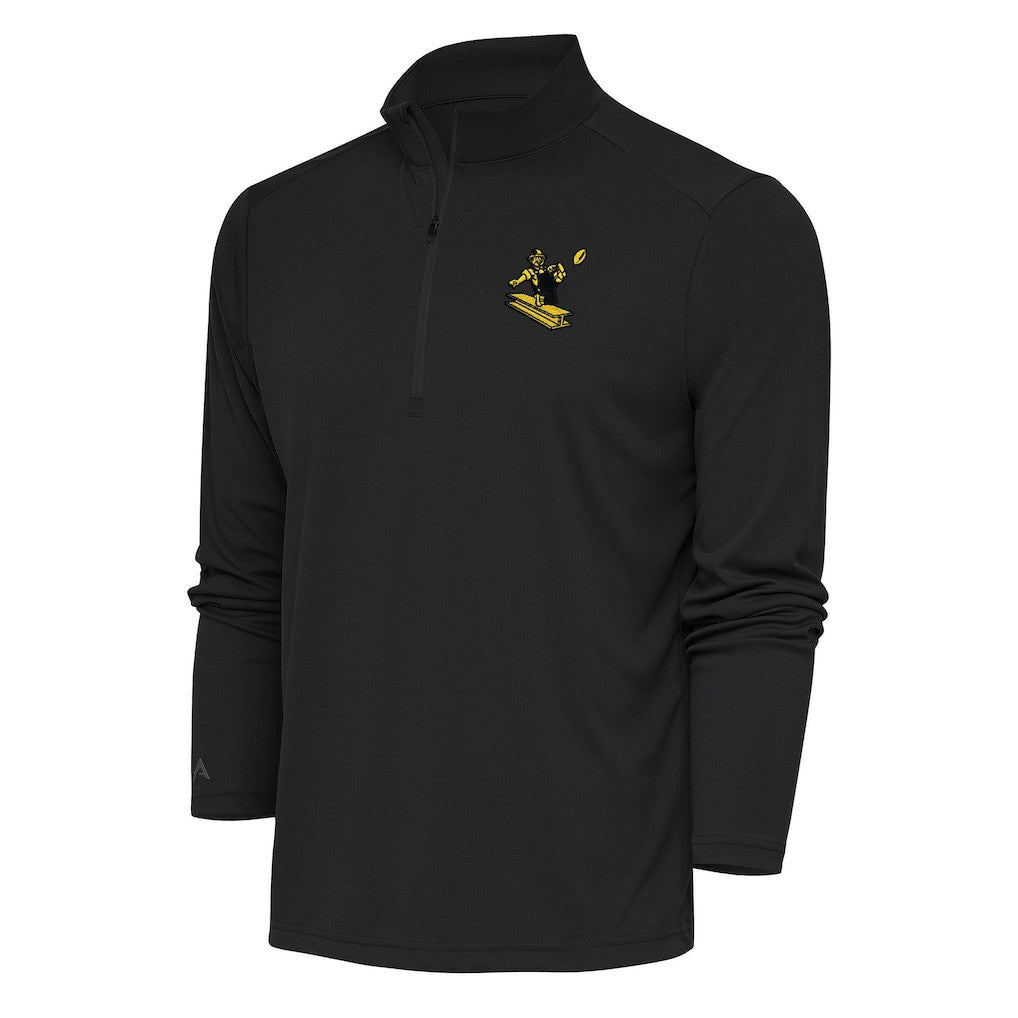 Pittsburgh Steelers Antigua Team Logo Throwback Tribute Quarter-Zip Pullover Top Charcoal - NFL