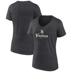 Minnesota Vikings Women's Logo Team Lockup V-Neck T-Shirt Charcoal - NFL